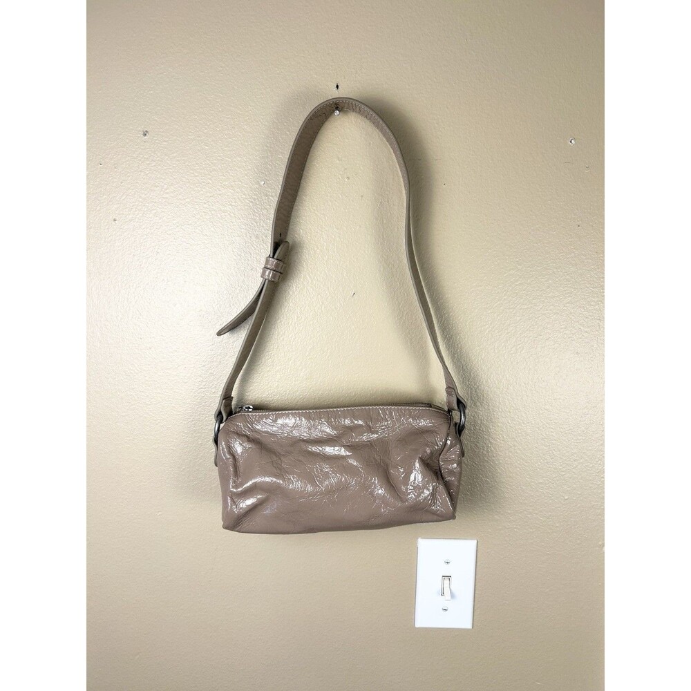 Free People Shiny Leather Taupe Aurora Shoulder Bag Boho Scandi